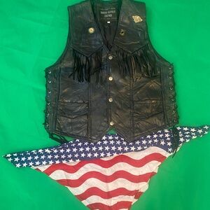 Navarre Leather Company Italian Stone Design Genuine Buffalo Leather Fringe Vest